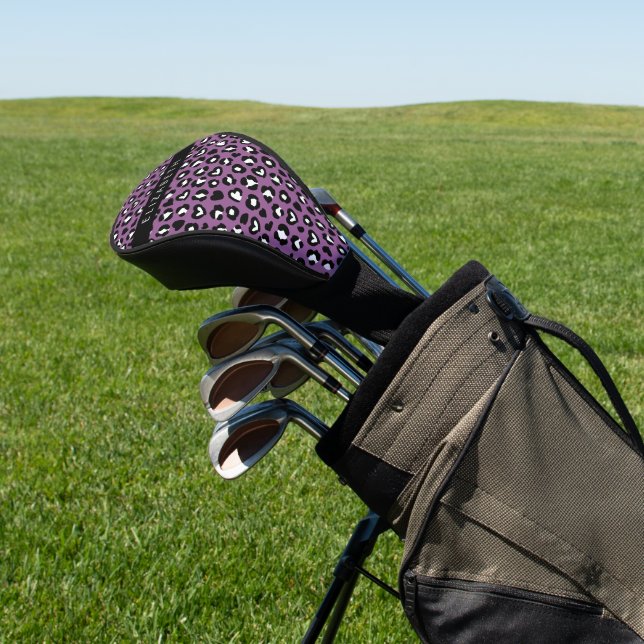 Animal Print, Purple Leopard, Hearts, Your Name Golf Head Cover (In Situ)