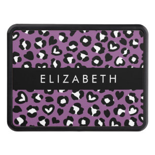 Animal Print, Purple Leopard, Hearts, Your Name Hitch Cover