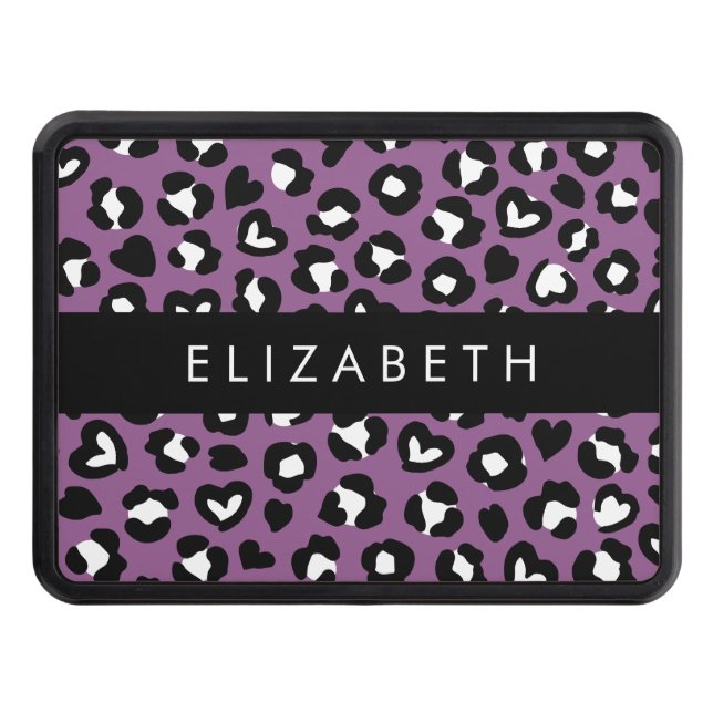 Animal Print, Purple Leopard, Hearts, Your Name Hitch Cover (Front)