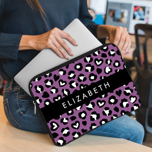 Animal Print Purple Leopard Hearts Your Name Laptop Sleeve