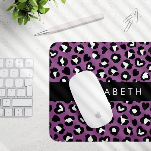 Animal Print Purple Leopard Hearts Your Name Mouse Pad