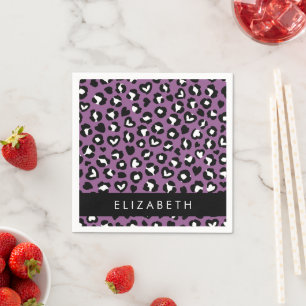 Animal Print, Purple Leopard, Hearts, Your Name Napkins