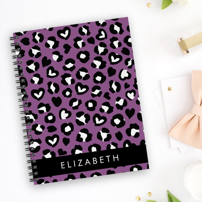 Animal Print, Purple Leopard, Hearts, Your Name Notebook (Creator Uploaded)