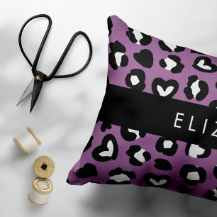 Animal Print, Purple Leopard, Hearts, Your Name Pillow Case
