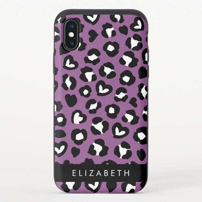 Animal Print, Purple Leopard, Hearts, Your Name Uncommon iPhone Case (Back)