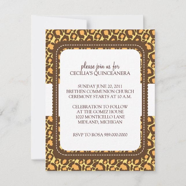 Animal Print Quinceanera Party Invitations (Back)