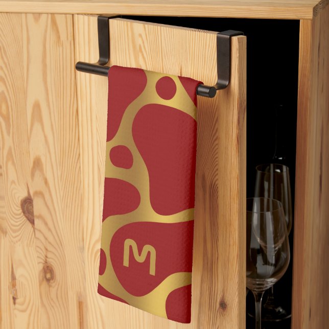 Animal print- red and  giraffe pattern kitchen tow towel (Thirds Fold)