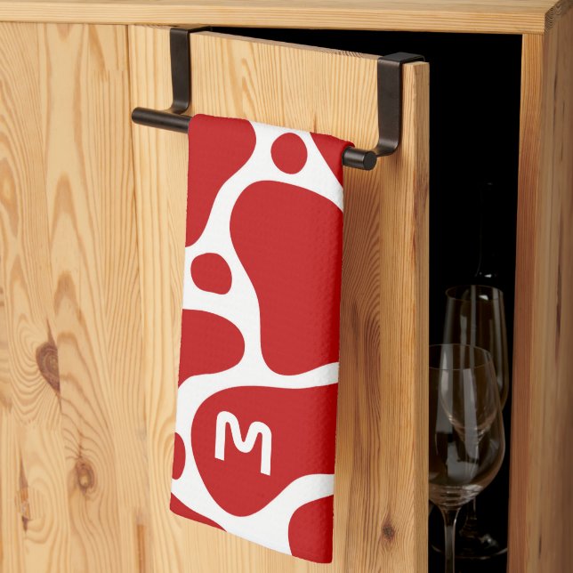 Animal print- red and white giraffe pattern kitchen towel (Thirds Fold)