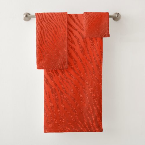 Animal Print Red Glitter Glam Bath Towel Set