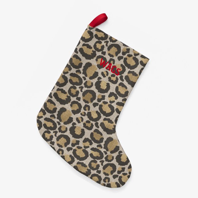 Animal Print Red Pet NAME Luxury Chic Holiday Small Christmas Stocking (Front (Hanging))
