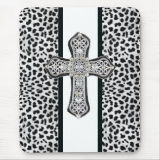 Animal Print  & Rhinestone Cross Mouse Pad