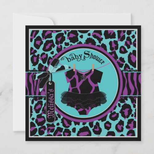 Animal Print Rock Star Tutu Baby Shower Invitation