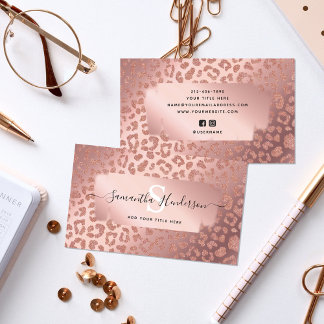  Animal Print Rose Gold Glam Glitter Social Media Business Card