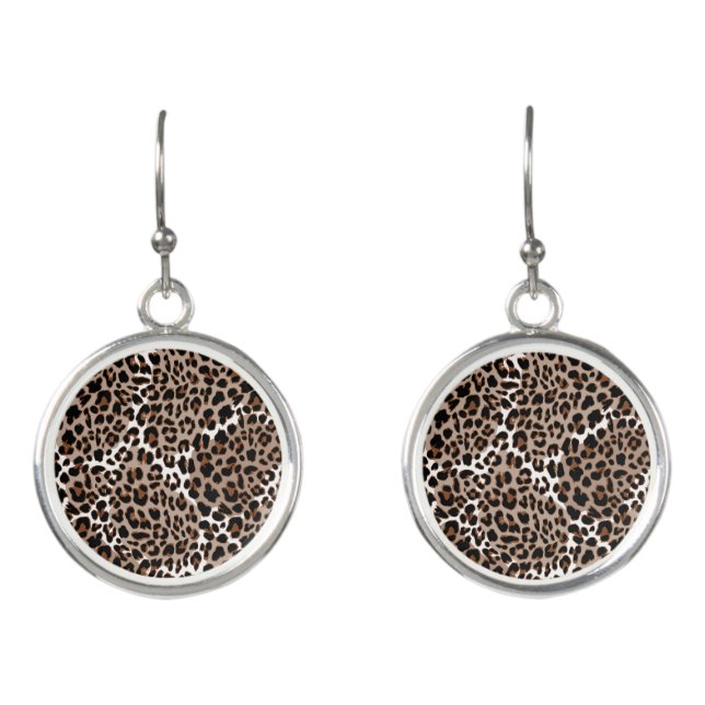 Animal Print Round Silver Earrings (Front)