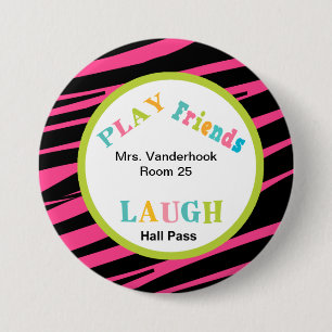 Animal Print School Helper Hall Pass Button