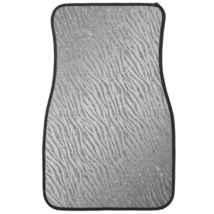 Animal Print Silver Glitter Glam Car Floor Mat
