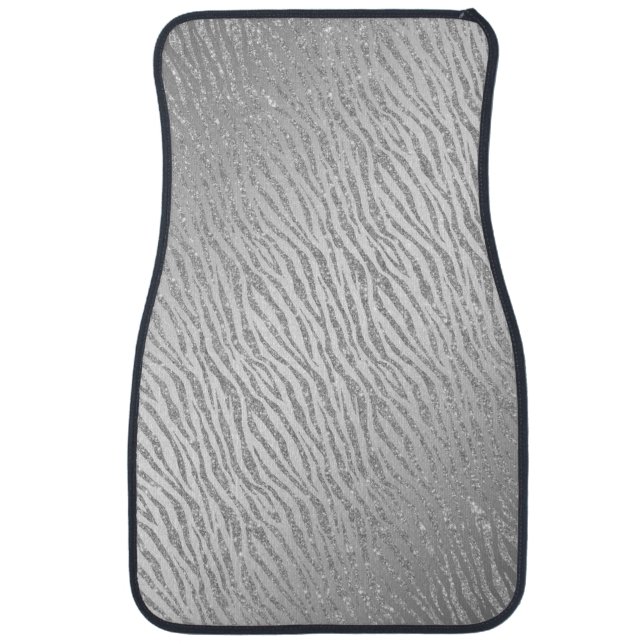 Animal Print Silver Glitter Glam Car Floor Mat (Front)