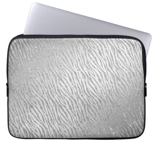 Animal Print Silver Glitter Glam Laptop Sleeve