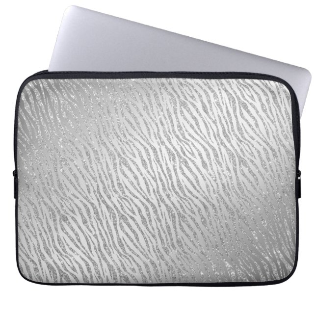 Animal Print Silver Glitter Glam Laptop Sleeve (Front)