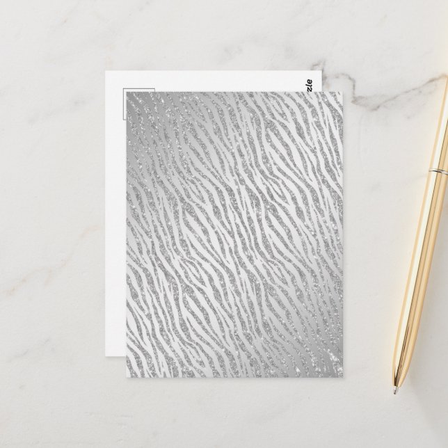 Animal Print Silver Glitter Glam Postcard (Front/Back In Situ)