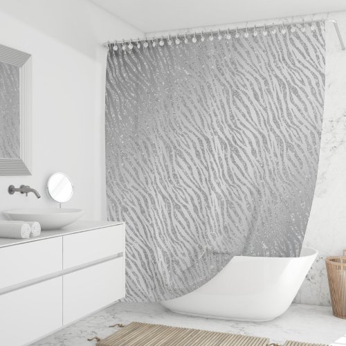 Animal Print Silver Glitter Glam Shower Curtain