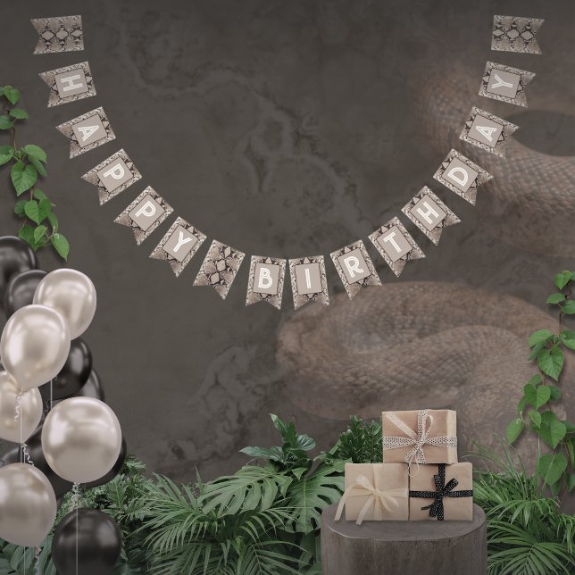 Animal Print Snake Taupe Birthday Bunting Flags (Creator Uploaded)
