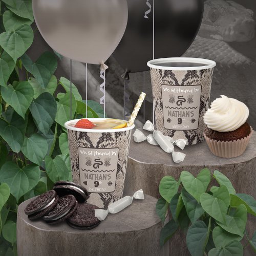 Animal Print Snake Taupe Birthday Paper Cups