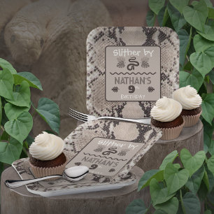Animal Print Snake Taupe Birthday Paper Plates
