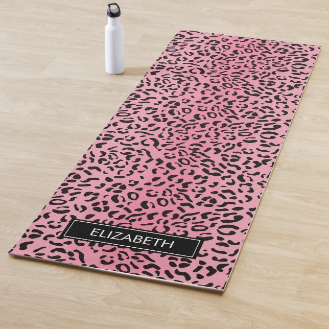 Animal Print, Spotted Leopard Monogram Name Modern Yoga Mat (In Situ)