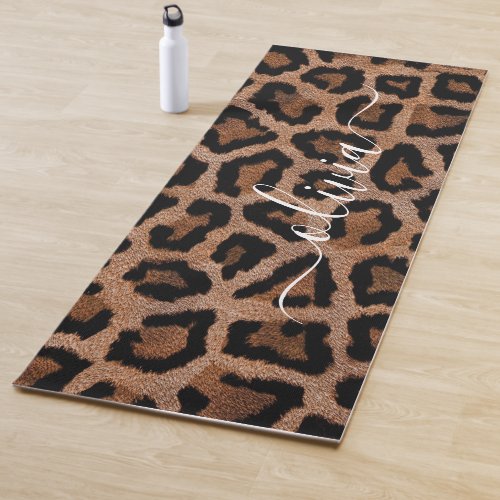 Animal Print Spotted Leopard Personalized Name Yoga Mat