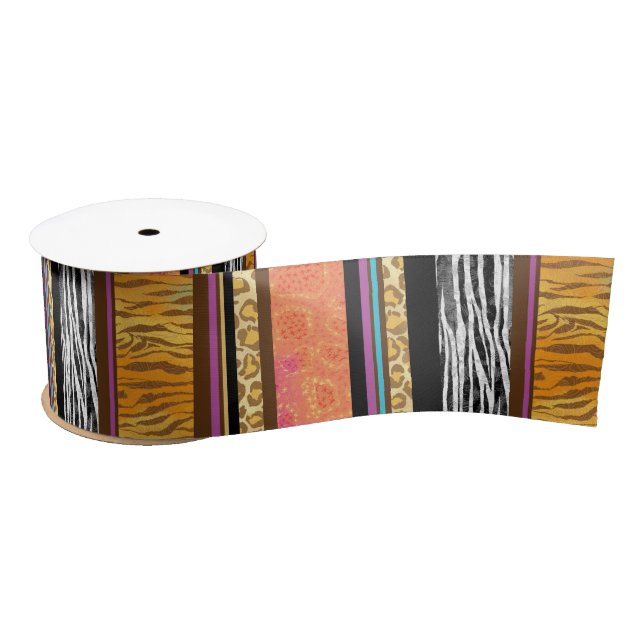 Animal Print Stripe Leopard Tiger Zebra Giraffe Satin Ribbon (Spool)
