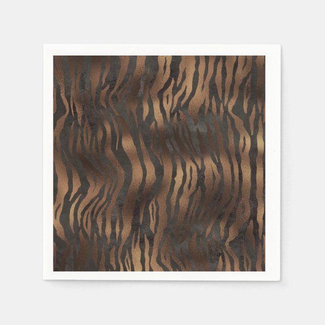 Animal Print Tiger Bronze Black Chic Pretty Glam Napkins (Front)