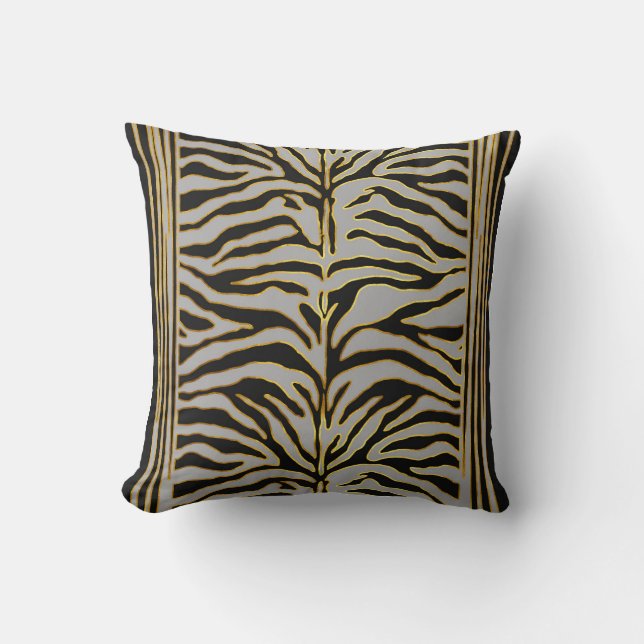 Animal print, tiger stripes in gold and greys throw pillow (Front)
