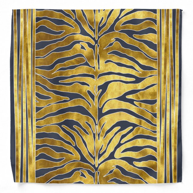 Animal print, tiger stripes in gold, blue, white bandana (Front)