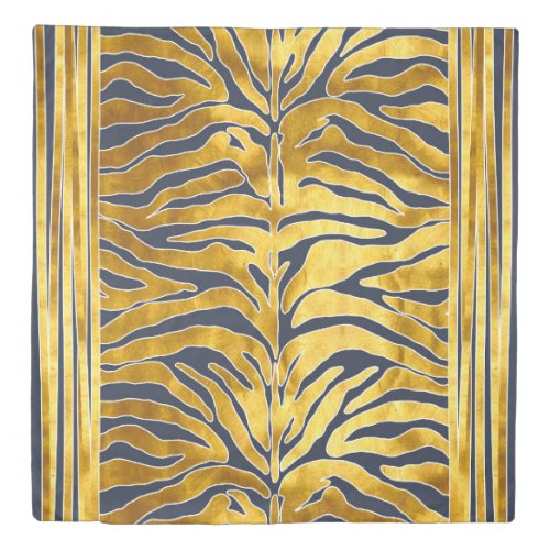 Animal print tiger stripes in gold blue white duvet cover