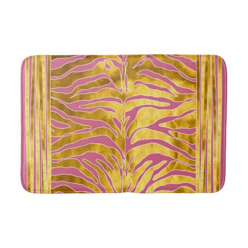 Animal print tiger stripes in gold blush white bath mat