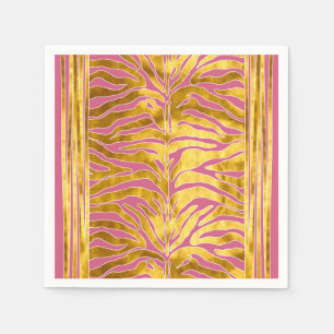 Animal print, tiger stripes in gold, blush, white napkins