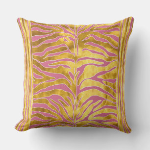 Animal print, tiger stripes in gold, blush, white outdoor pillow