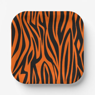 animal print tiger stripes wild orange paper plates