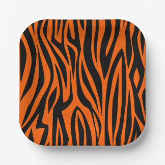 animal print tiger stripes wild orange paper plates