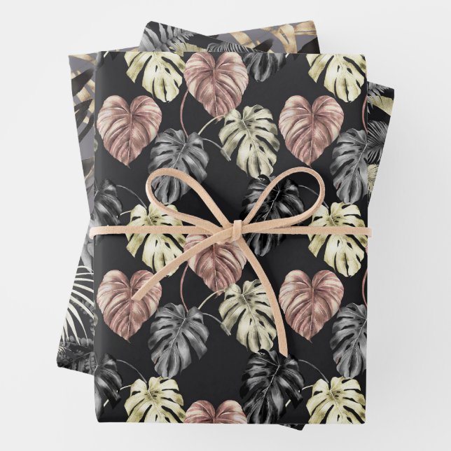 Animal Print Tropical Gold Pattern Wrapping Paper Sheets (In situ)