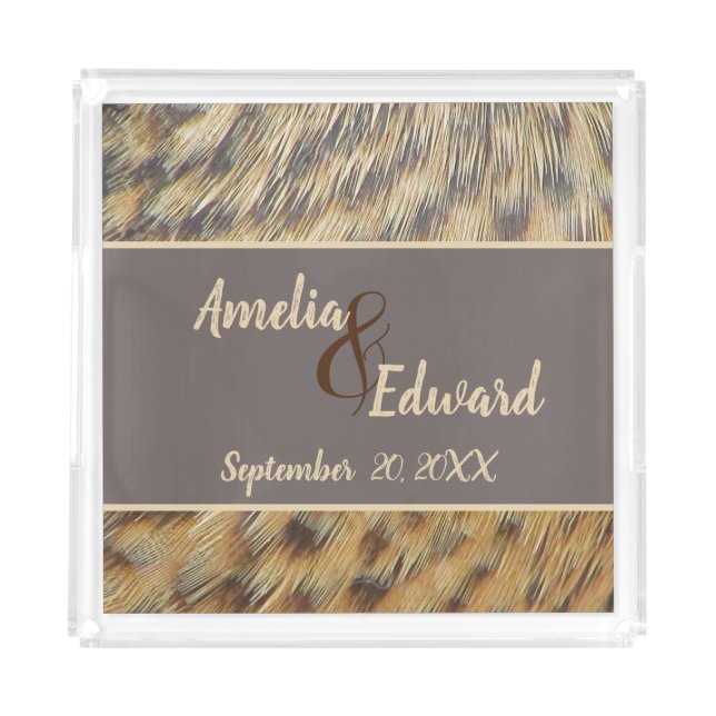 Animal Print Wedding Keepsake Duck Feather Acrylic Tray (Front)
