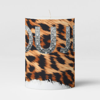 Animal Print with Faux diamond Bougee Pillar Candle
