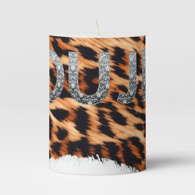 Animal Print with Faux diamond Bougee Pillar Candle (Front)