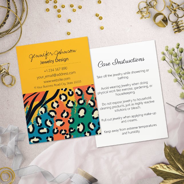 Animal Print Yellow Colorful Jewelry Care Cards (Creator Uploaded)