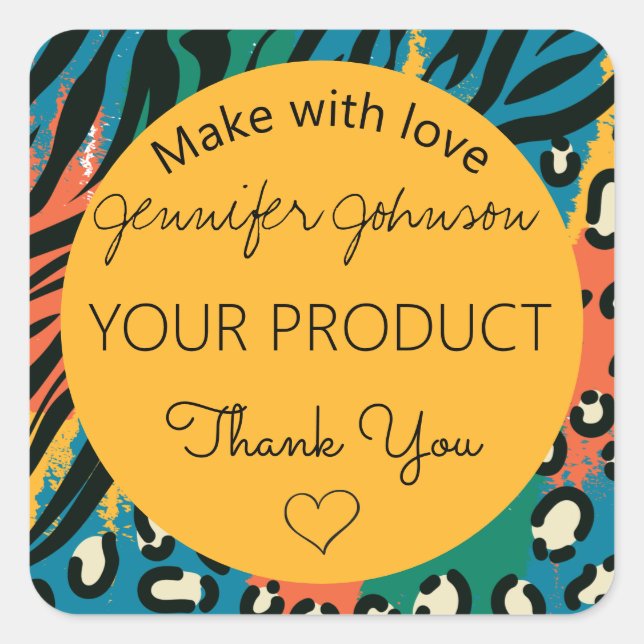 Animal Print Yellow Colorful Square Sticker (Front)