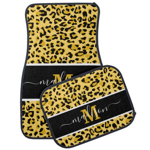 Animal Print Yellow Leopard Monogram Car Floor Mat