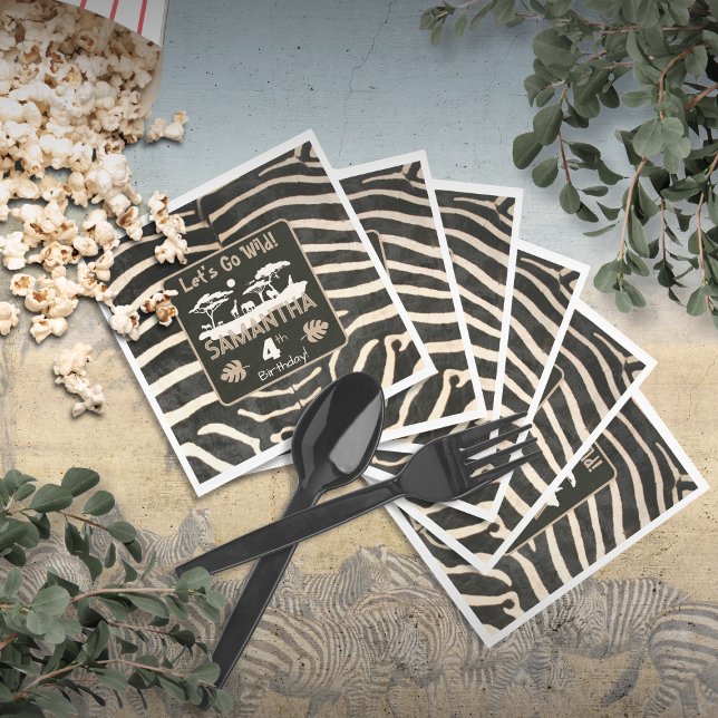 Animal Print Zebra Birthday Paper Napkin (Creator Uploaded)