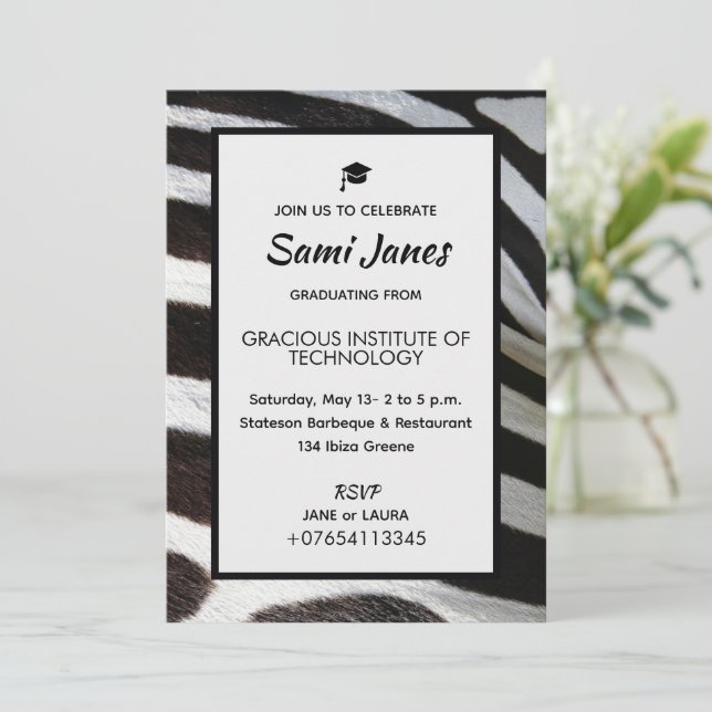 Animal print Zebra Luxury Black White Simple Invitation (Standing Front)