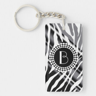 Animal Print Zebra Pattern and Monogram Keychain